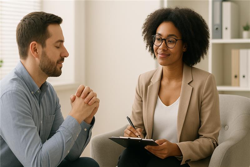 Psicóloga conversando com paciente